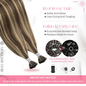 Moresoo I Tip Hair Extensions displayed in packaging