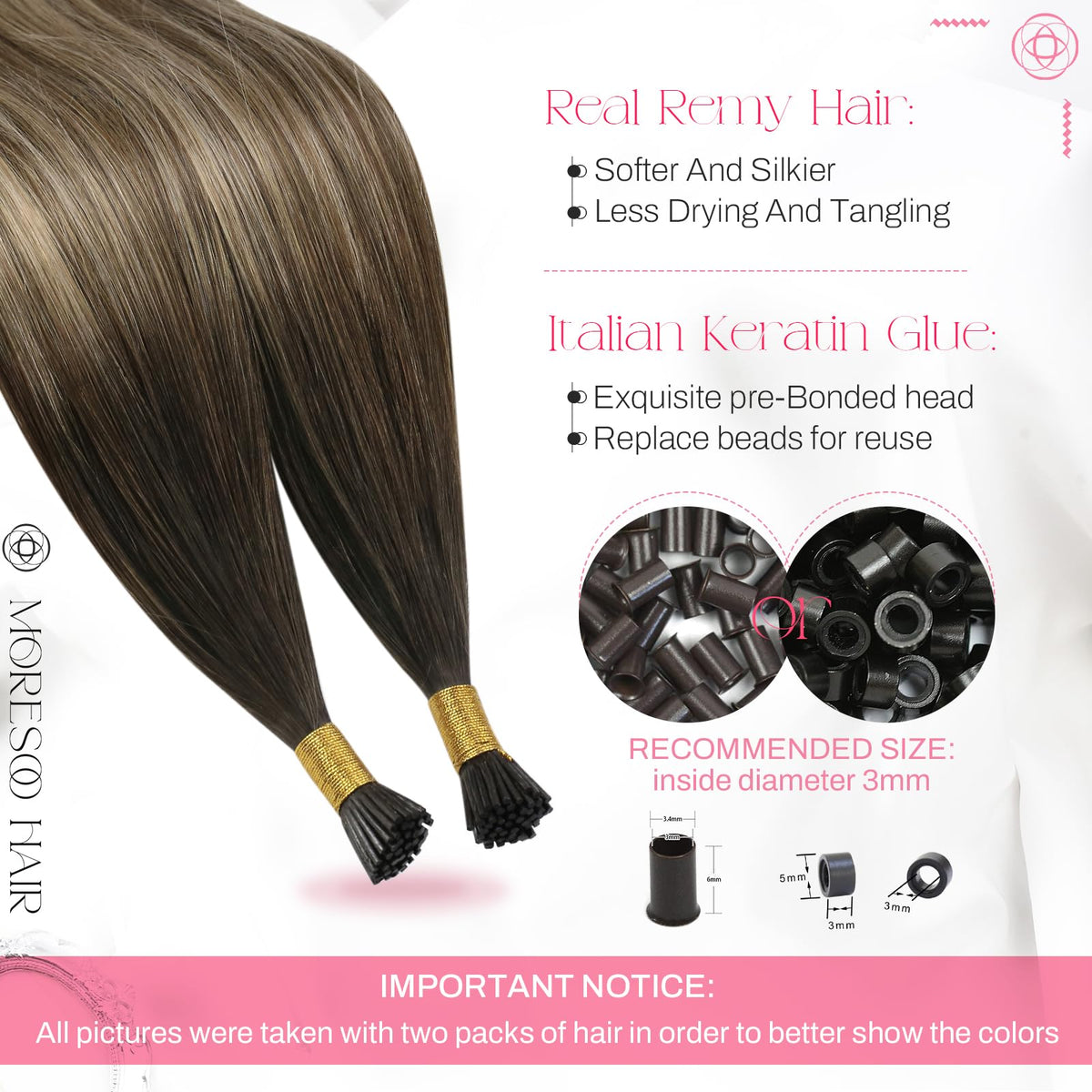 Moresoo I Tip Hair Extensions displayed in packaging