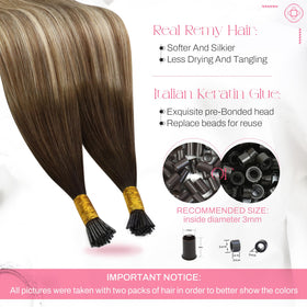 Moresoo I Tip Hair Extensions displayed in packaging