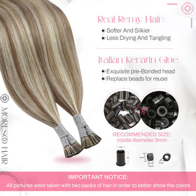 Moresoo I Tip Hair Extensions displayed in packaging