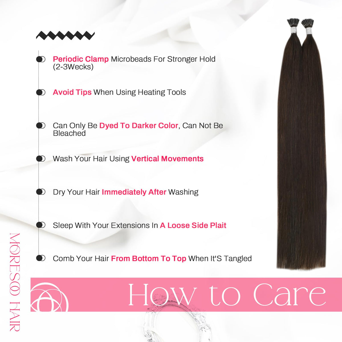 Moresoo I Tip Hair Extensions displayed on a model
