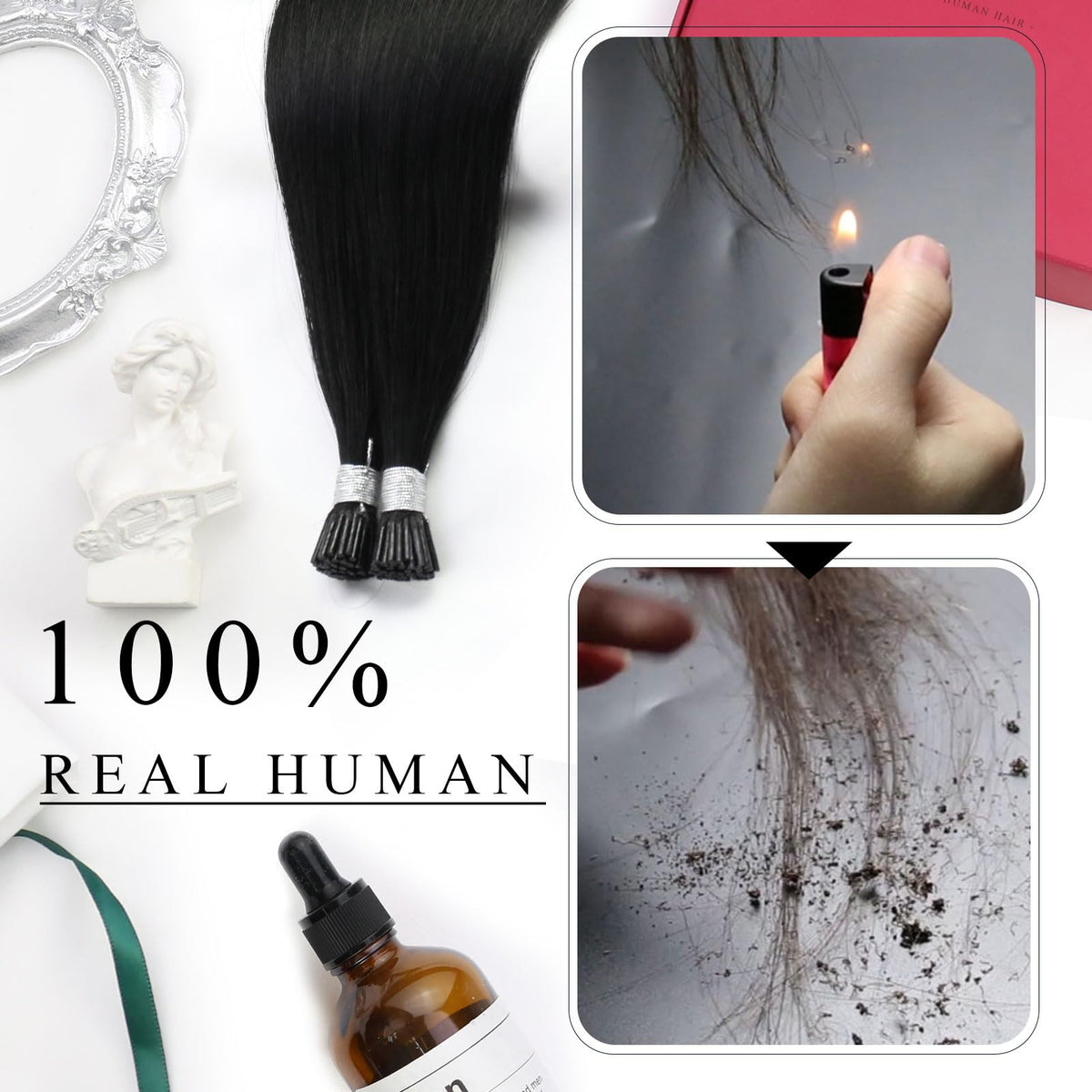 Moresoo I Tip Hair Extensions displayed on a model
