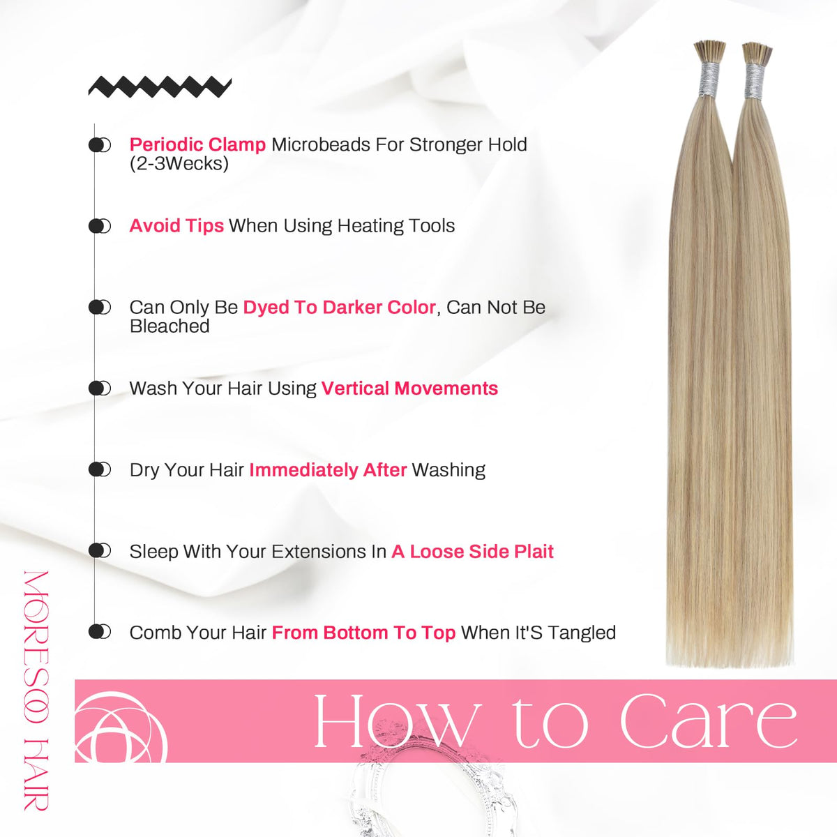 Moresoo I Tip Hair Extensions in a ponytail