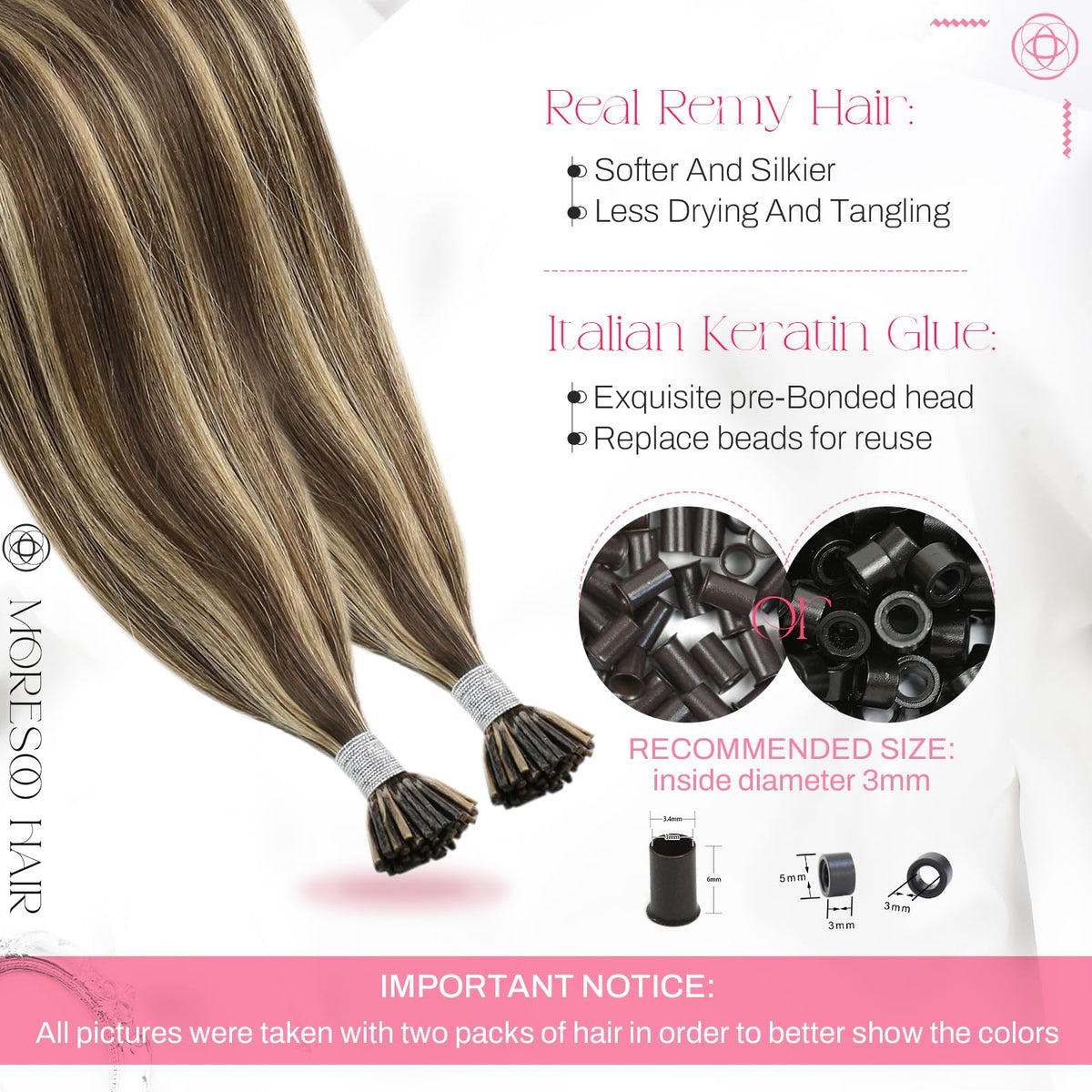 Moresoo I Tip Hair Extensions in packaging