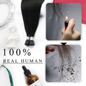 Moresoo I Tip Hair Extensions Jet Black texture comparison