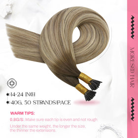 Moresoo I Tip Hair Extensions Mocha Brown Gold Blonde packaging