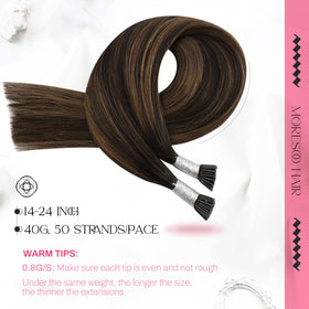 Moresoo I Tip Hair Extensions packaging and strands