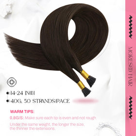 Moresoo I Tip Hair Extensions packaging with 50 strands