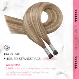 Moresoo I Tip Hair Extensions packaging with 50 strands