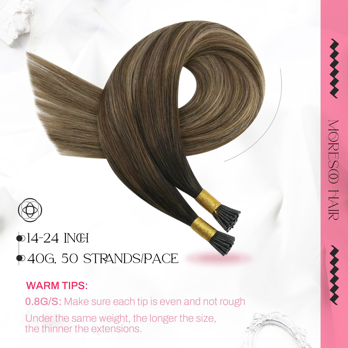 Moresoo I Tip Hair Extensions packaging with product details