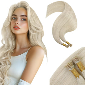Moresoo I Tip Hair Extensions Platinum Blonde front view