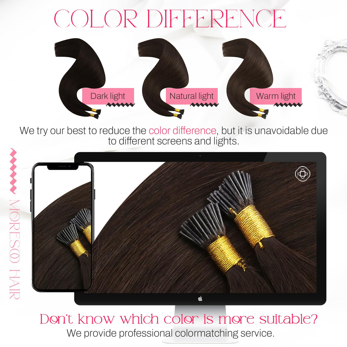 Moresoo I Tip Hair Extensions styled in a ponytail