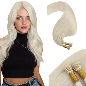 Moresoo I Tip Hair Extensions White Blonde 18 Inch front view