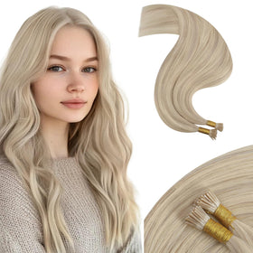 Moresoo I Tip Human Hair Extensions 20 Inch Ash Blonde front view