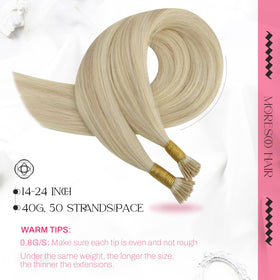 Moresoo I Tip Human Hair Extensions Ash Blonde 18 Inch packaging