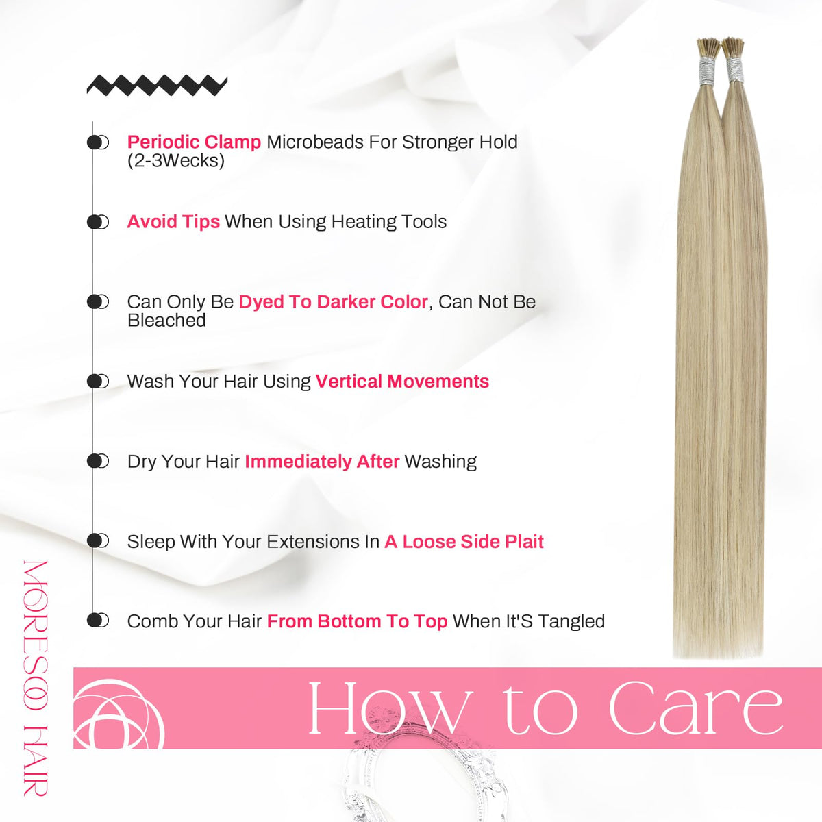 Moresoo I Tip Human Hair Extensions displayed on a flat surface