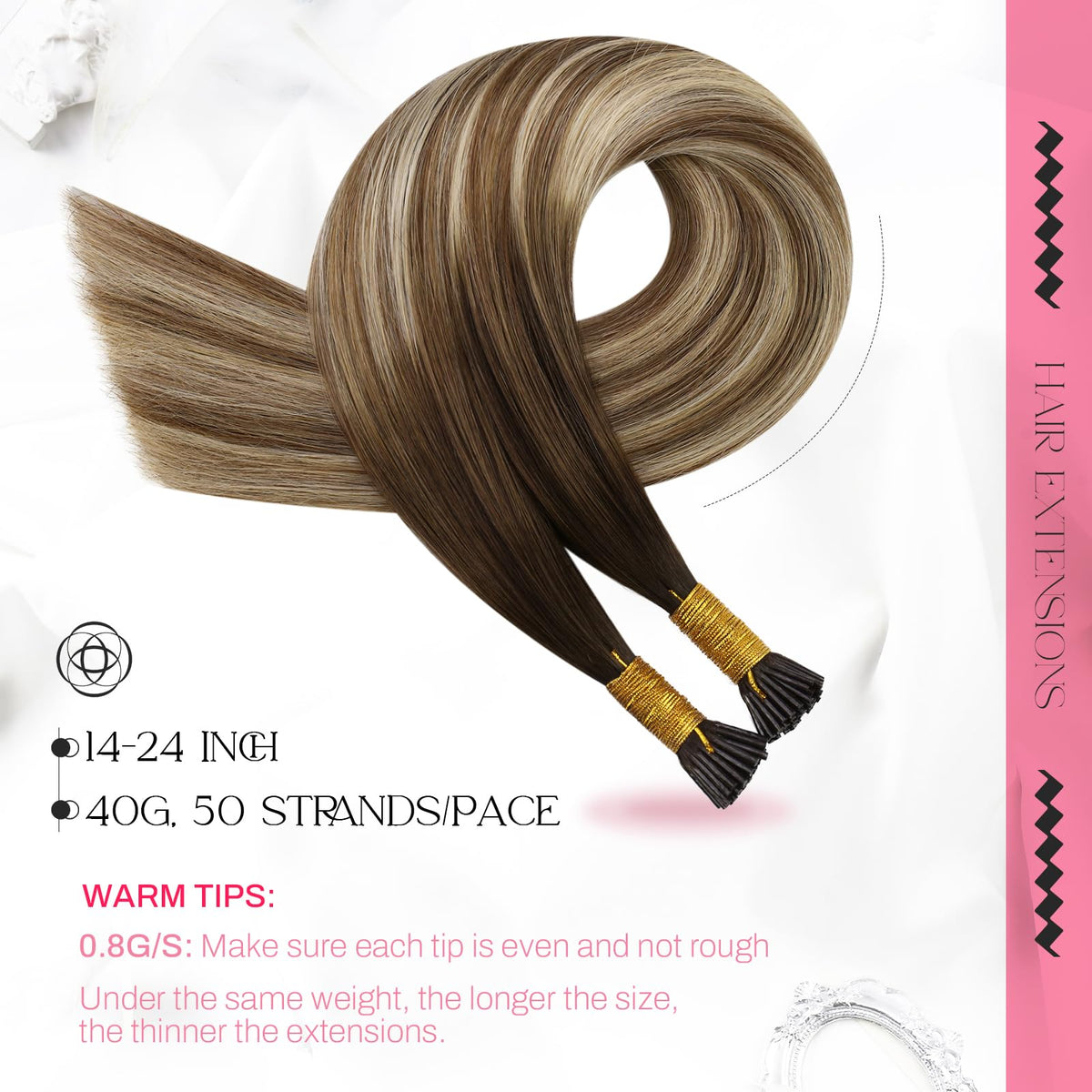 Moresoo Itip Hair Extensions packaging with 50 strands