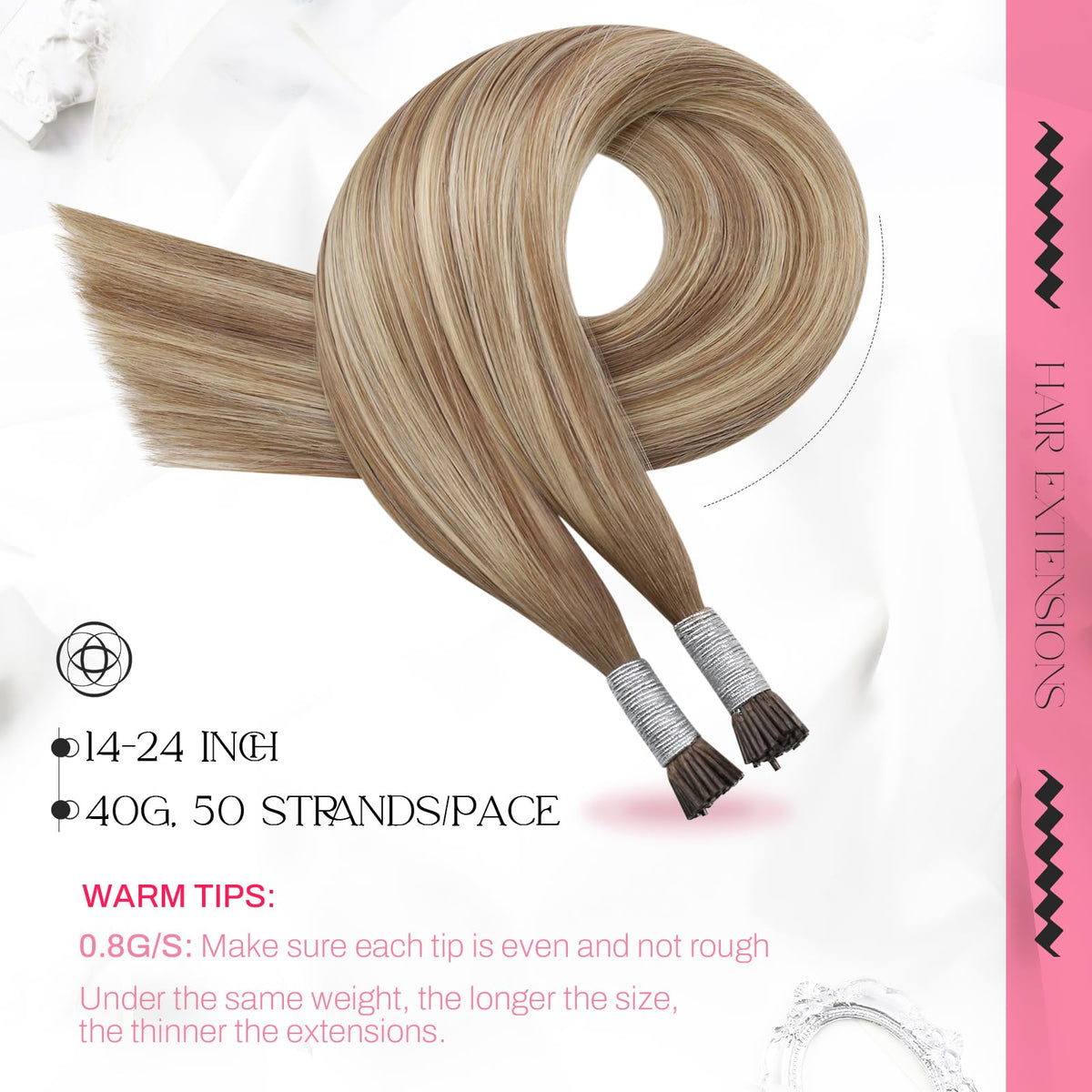 Moresoo Itip Hair Extensions showing keratin-tipped ends