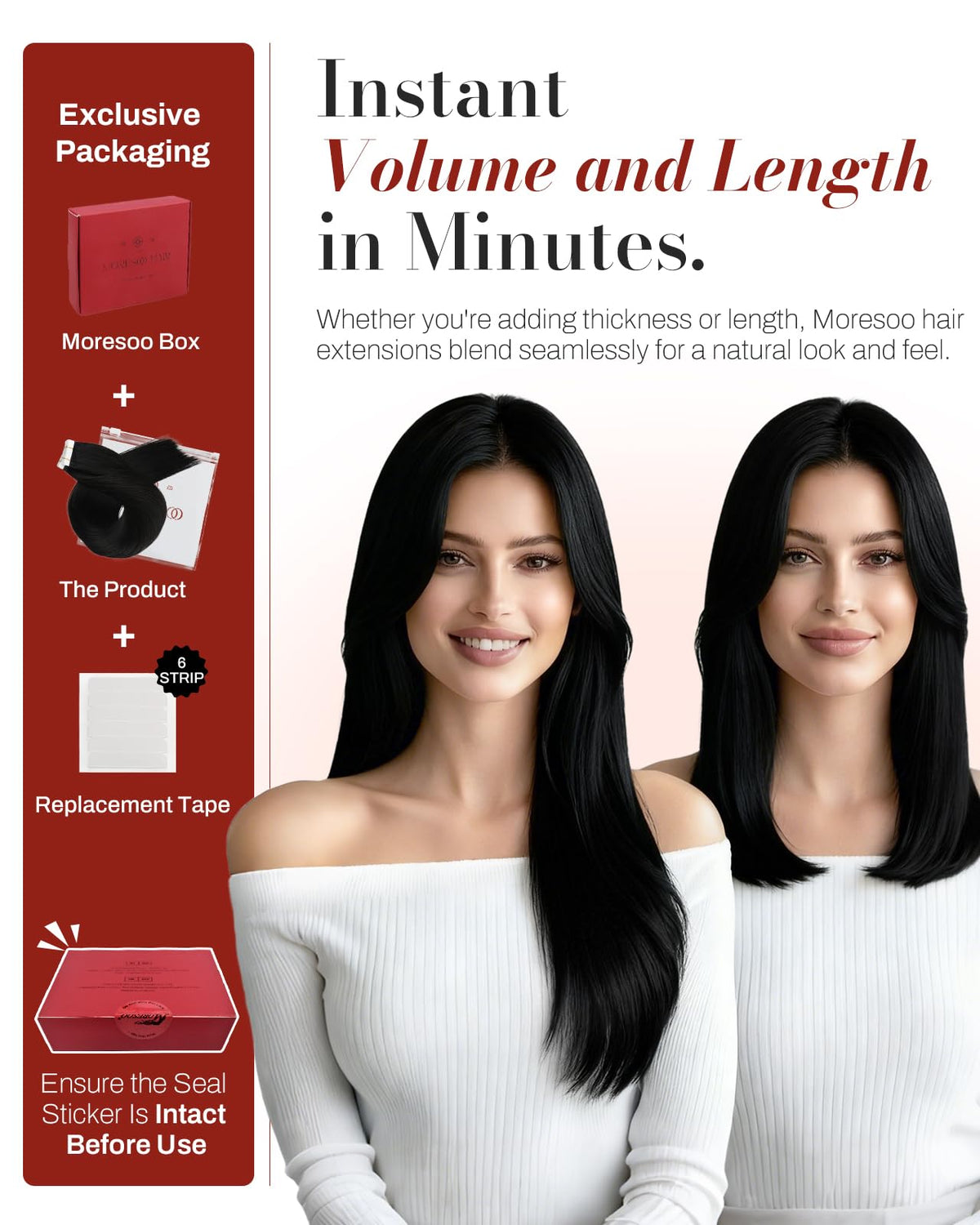 Moresoo Jet Black Hair Extensions back view