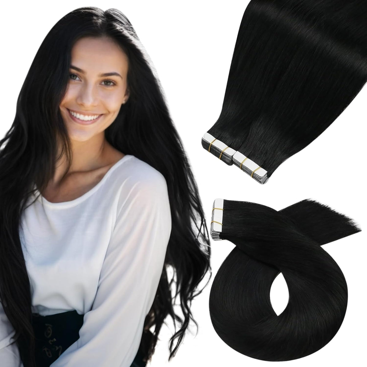 Moresoo Jet Black Tape In Extensions 28 Inch front view