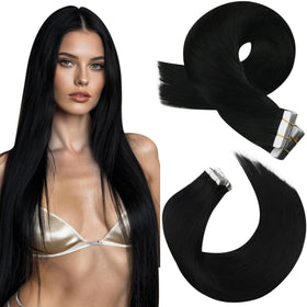 Moresoo Jet Black Tape-In Hair Extensions 14 Inch front view