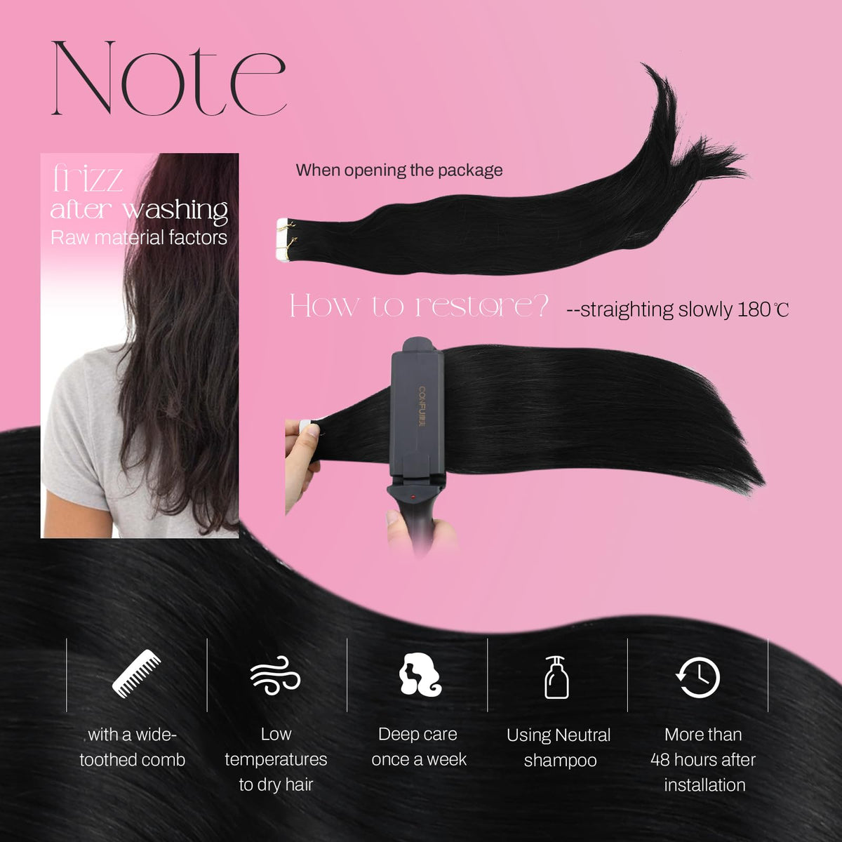 Moresoo Jet Black Tape-In Hair Extensions back view