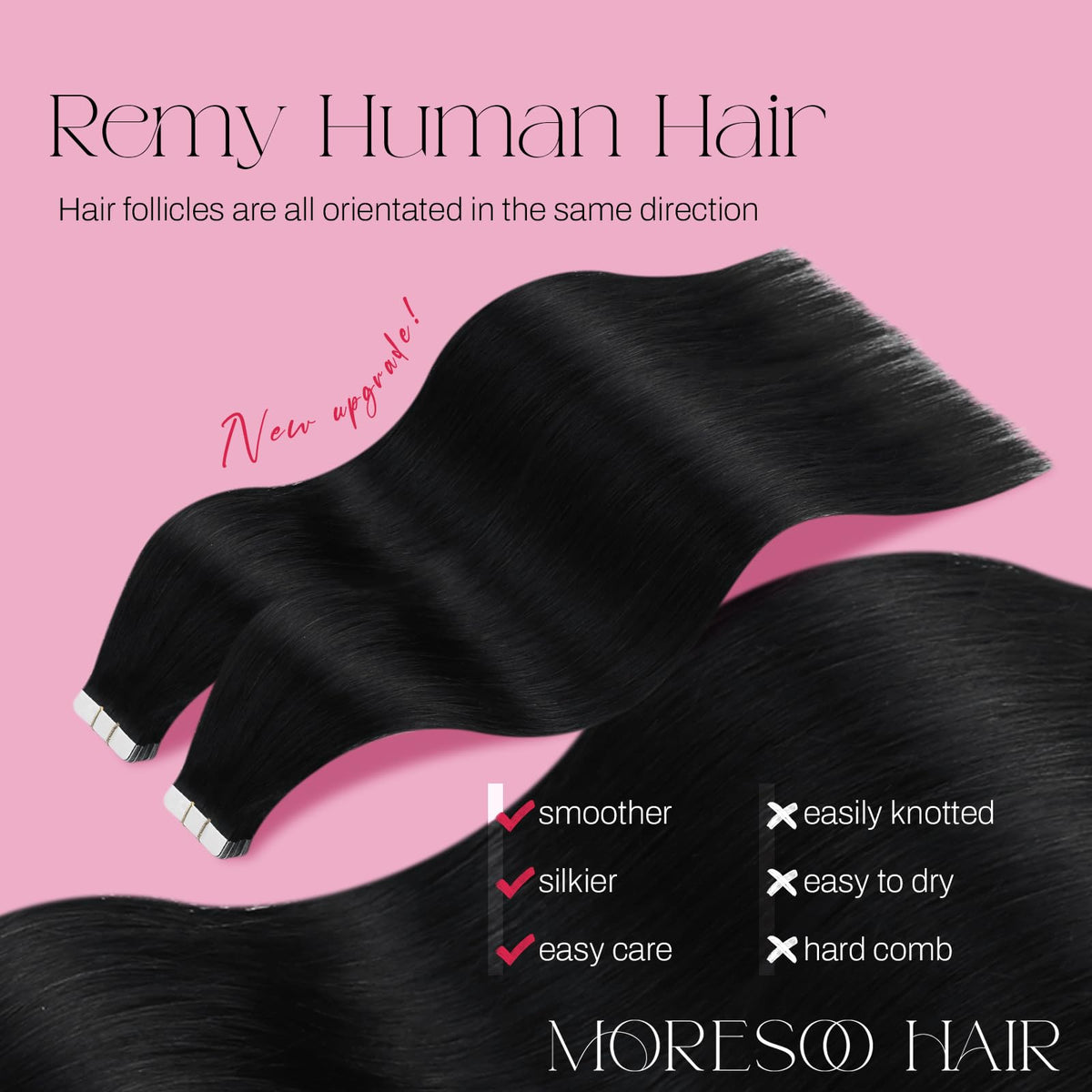 Moresoo Jet Black Tape-In Hair Extensions packaging