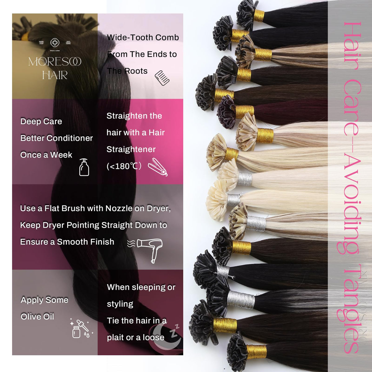 Moresoo K Tip Hair Extensions 18 Inch Jet Black installation process