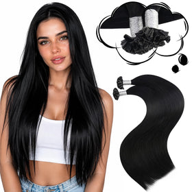 Moresoo K Tip Hair Extensions 18 inch natural black front view