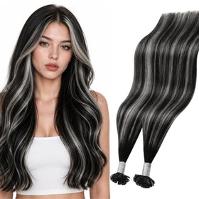 Moresoo K Tip Hair Extensions 20 Inch Dark Root Silver front view