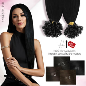 Moresoo K Tip Hair Extensions 20 Inch Jet Black back view