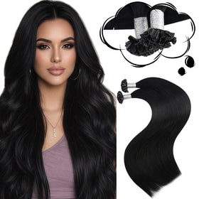 Moresoo K Tip Hair Extensions 20 Inch Jet Black front view