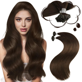Moresoo K Tip Hair Extensions 22 Inch Medium Brown front view