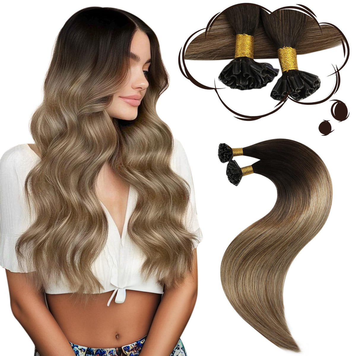 Moresoo K Tip Hair Extensions 24 Inch Ginger Dark Blonde front view
