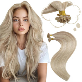 Moresoo K Tip Hair Extensions Ash Blonde Highlight front view