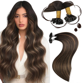 Moresoo K Tip Hair Extensions Brown Chestnut Ombre front view