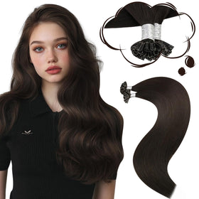 Moresoo K Tip Hair Extensions dark brown 20 inch front view