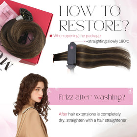Moresoo K Tip Hair Extensions displayed with heat fusion tool