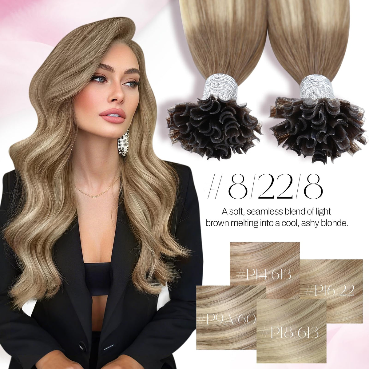 Moresoo K Tip Hair Extensions showing length and texture