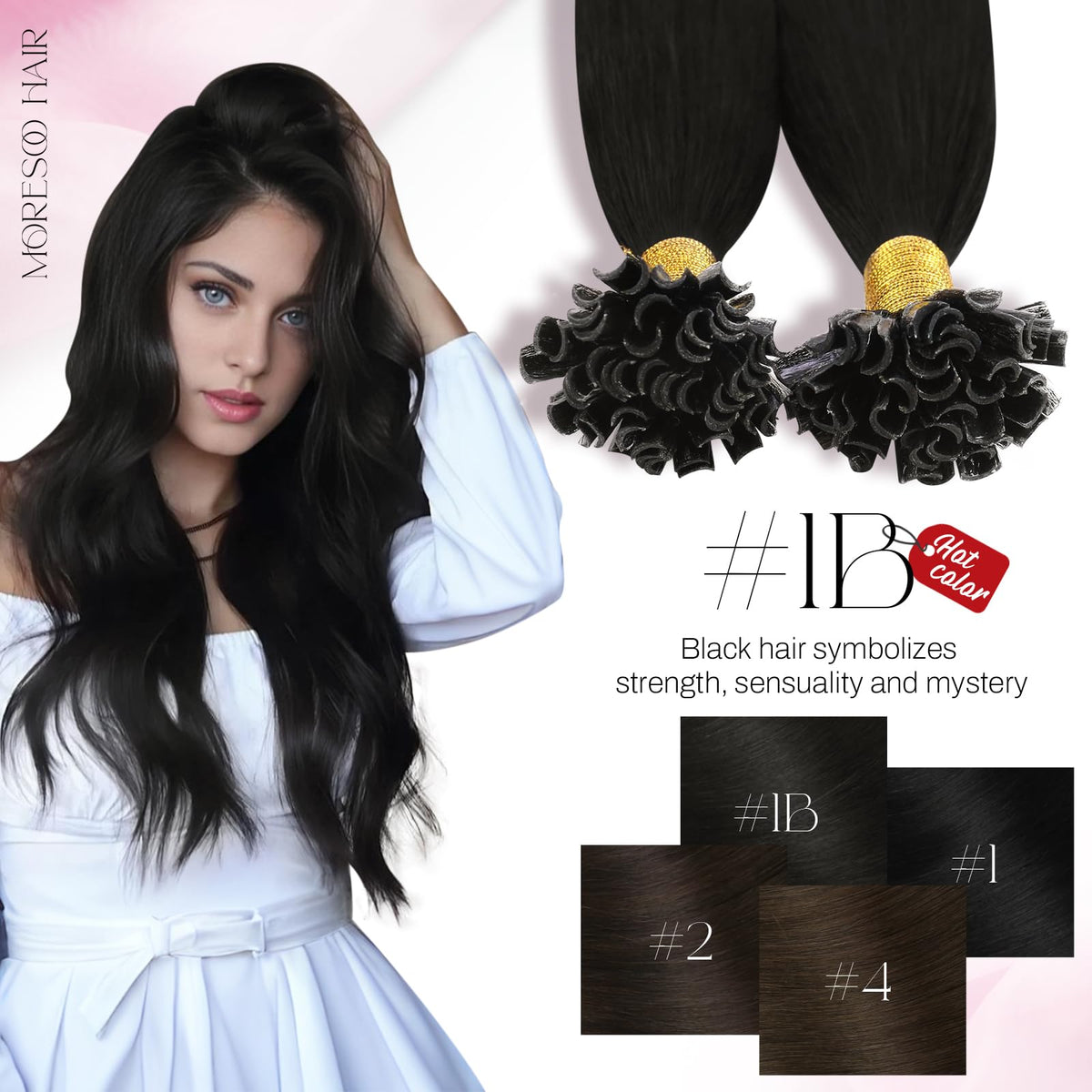 Moresoo K Tip Hair Extensions showing texture and colour