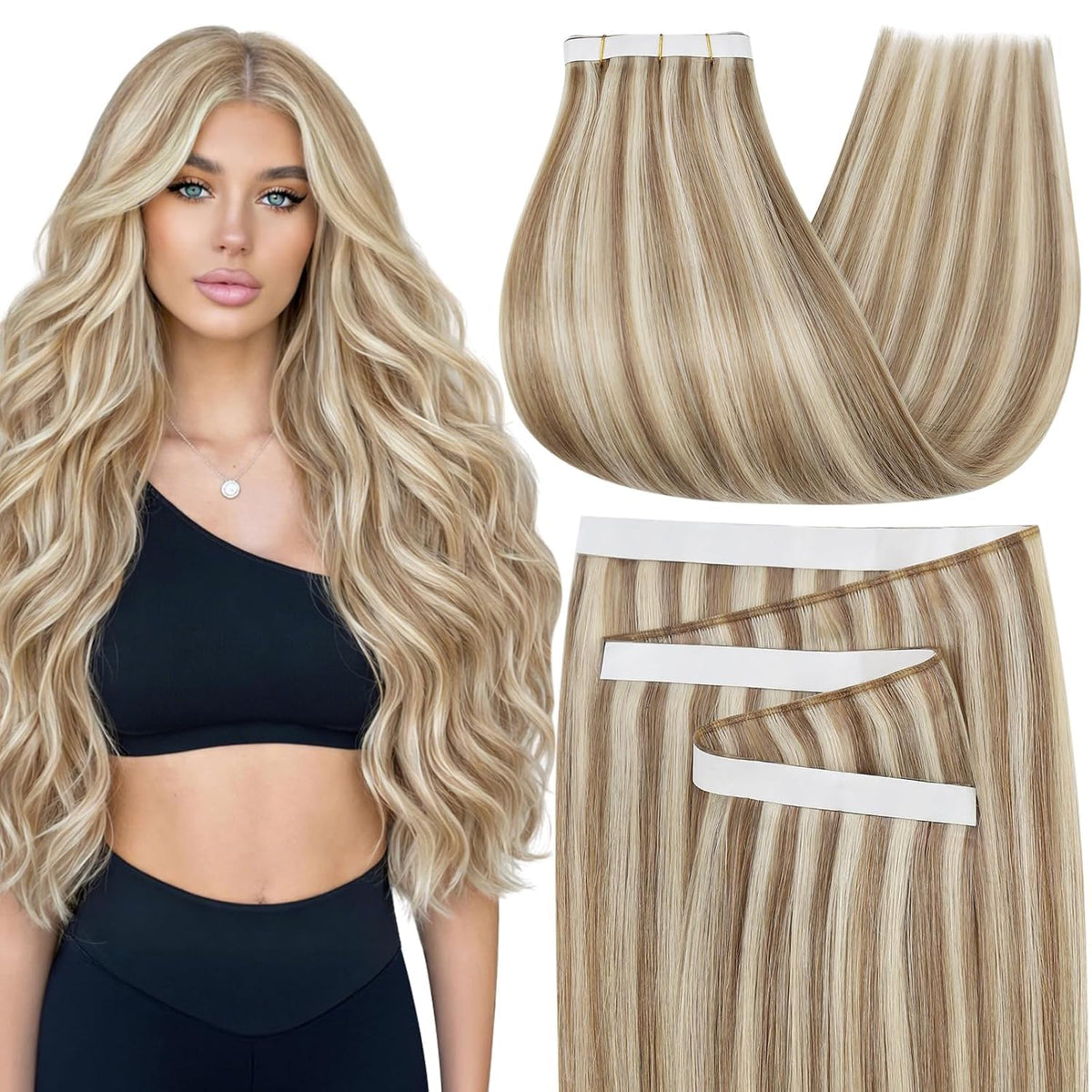 Moresoo Light Brown Highlight Tape Weft Extensions front view