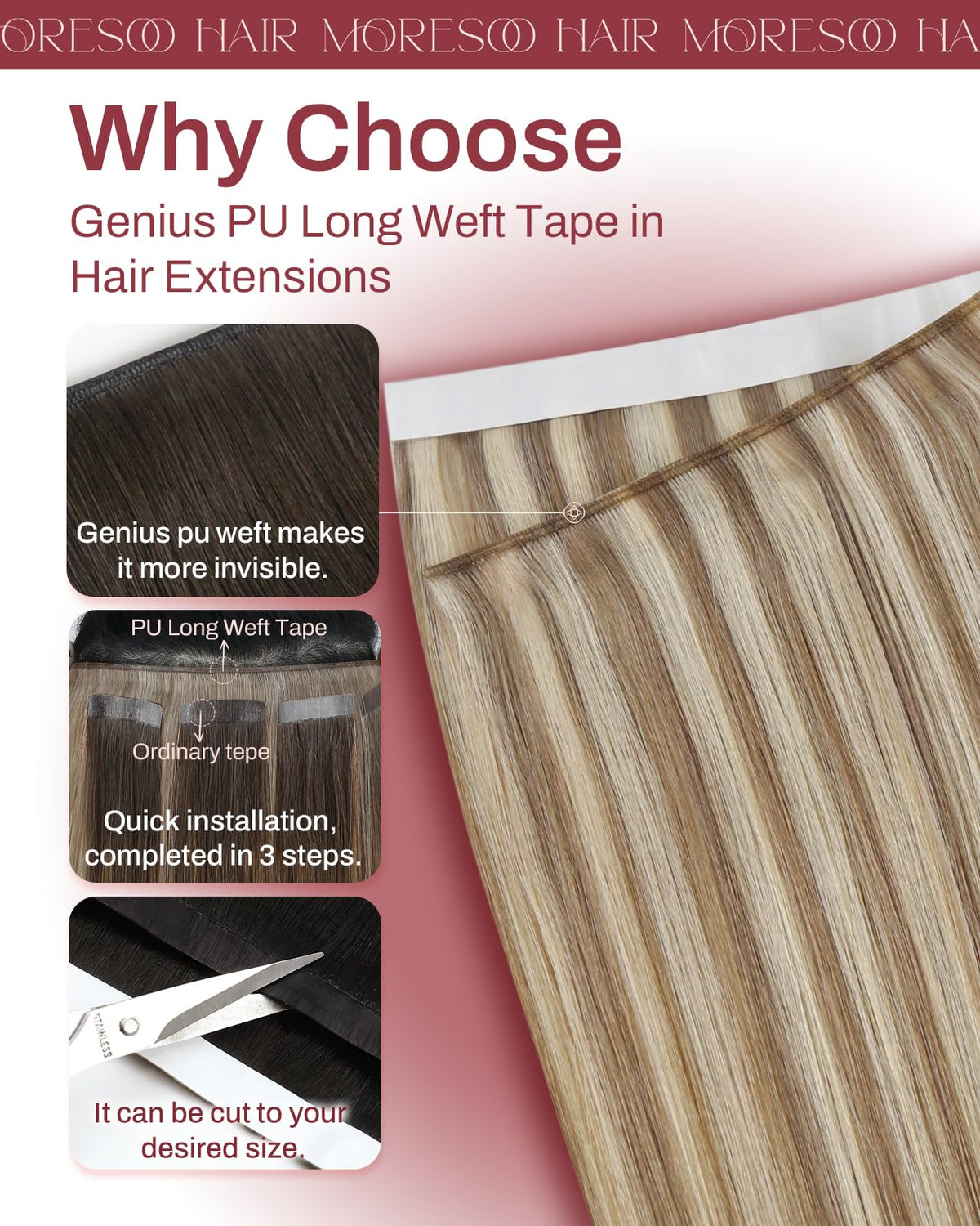 Moresoo Light Brown Highlight Tape Weft Extensions packaging