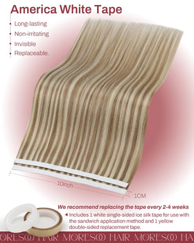 Moresoo Light Brown Highlight Tape Weft Extensions styled on a model