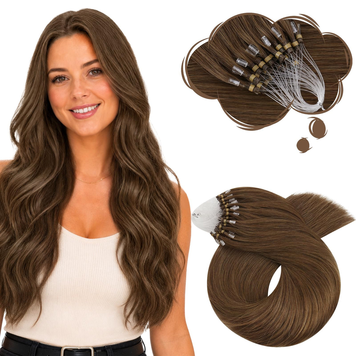 Moresoo Micro Link Hair Extensions 14 Inch Light Brown front view