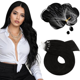 Moresoo Micro Link Hair Extensions 18 Inch Natural Black front view
