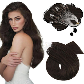Moresoo Micro Link Hair Extensions 20 Inch Dark Brown front view
