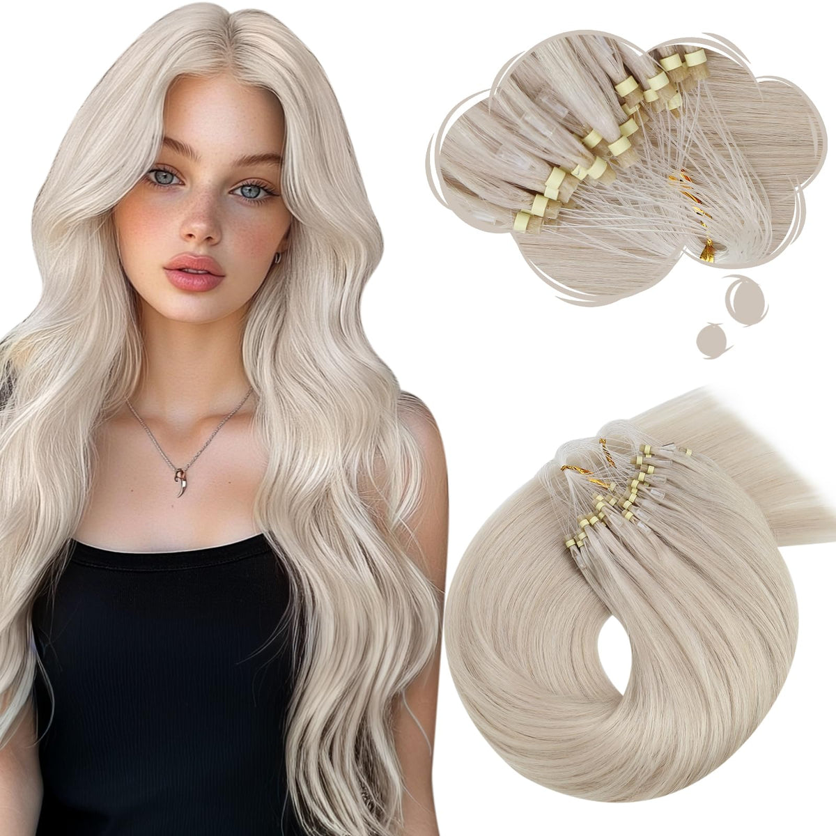 Moresoo Micro Link Hair Extensions 20 Inch White Blonde front view