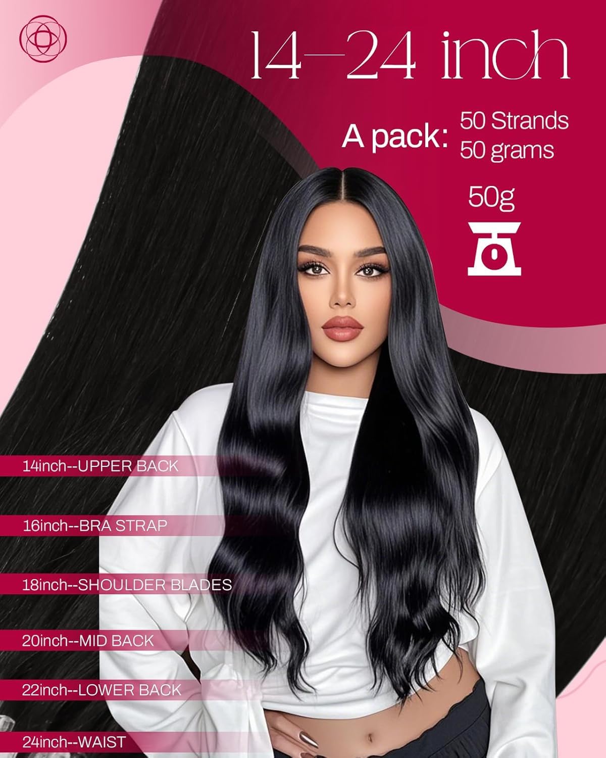 Moresoo Micro Link Hair Extensions 24 Inch Off Black strands close-up