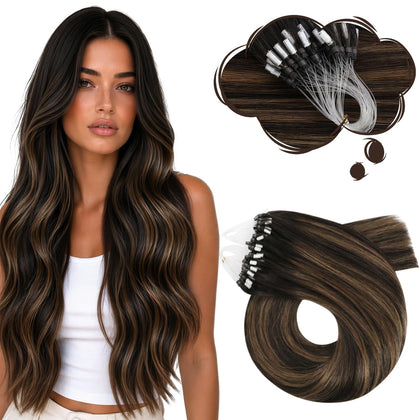 Moresoo Micro Link Hair Extensions Dark Brown to Chestnut Brown front view