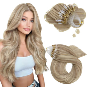 Moresoo Micro Link Hair Extensions Golden Beige Blonde front view